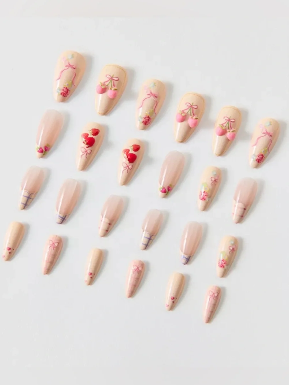 Never Have I Ever Press-On Faux Nails For Love and lemons Ivory bow pink berry